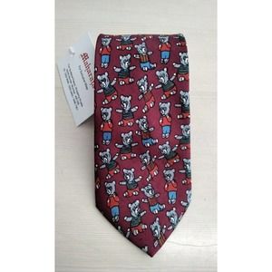 Majaraja's NWT 100% Silk Tie Dark Red Teddy Bear The Taj Mahal Hotel Mumbai